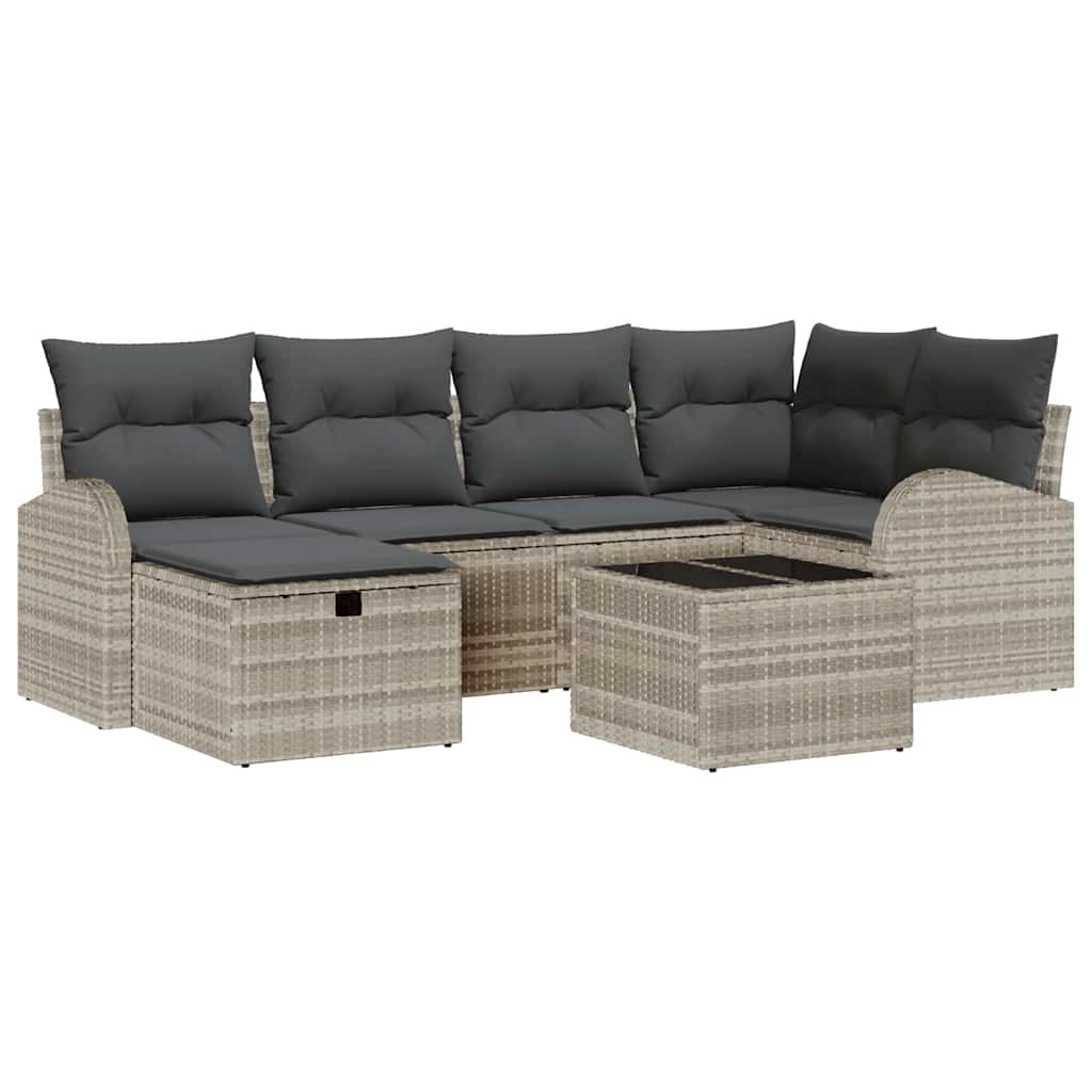 Garten-Sofa-Set mit Kissen 7 pcs Hellgrau Poly Rattan